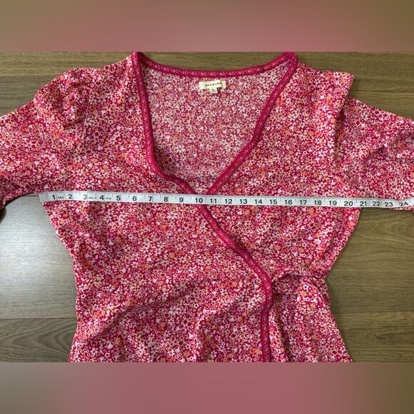 Max Studio Floral Dot Print Balloon Sleeve Wrap Dress In Dark Pink Size Large - Picture 7 of 10